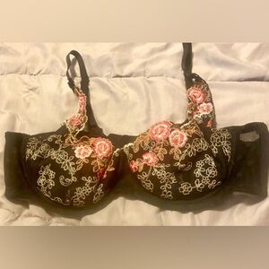 Black Floral Embroidered Bra